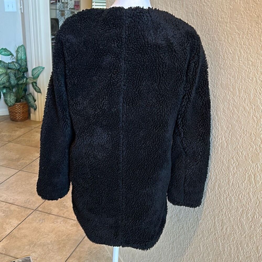 Madewell Women's XXS Oversized Longline Sherpa Fleece Jacket Solid Black Cozy - Picture 6 of 13